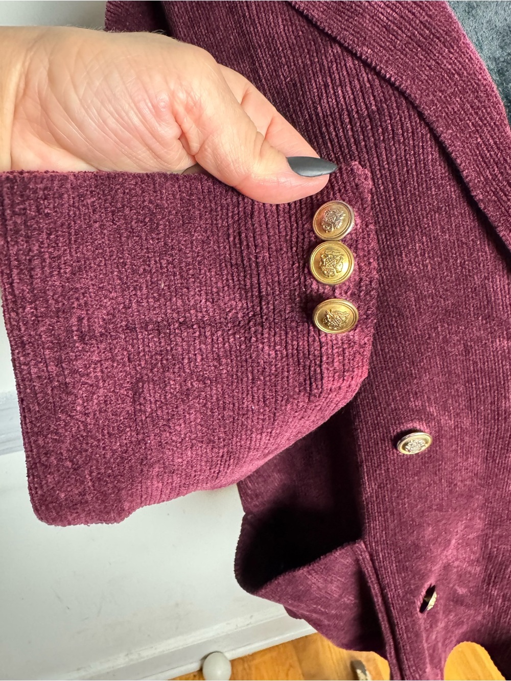 Ralph Lauren Double RL Burgundy Corduroy Double-Breasted Blazer with Crest - Picture 4 of 11